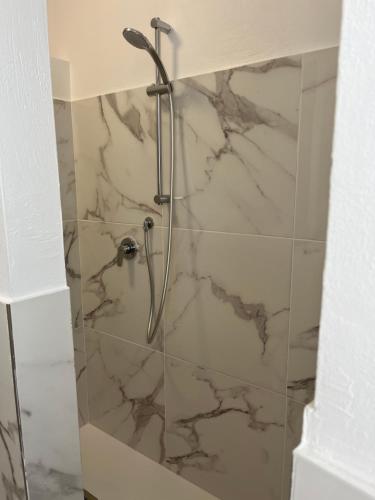 奥里奥阿塞里奥CENTRALE的一间铺有大理石瓷砖的带淋浴的浴室