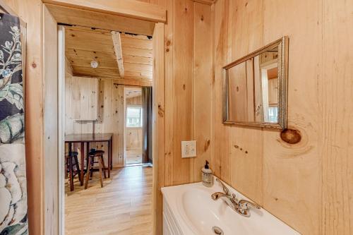 Otter CreekDavis Cabin的带浴缸和镜子的浴室