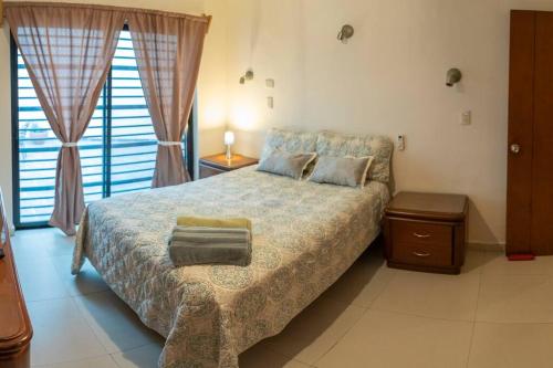 蒙特雷Hermoso departamento en Paseo Santa Lucia的一间卧室设有一张大床和一个窗户。