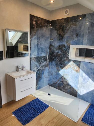 奥古斯图Blue Door Apartment Loft的带淋浴和盥洗盆的浴室