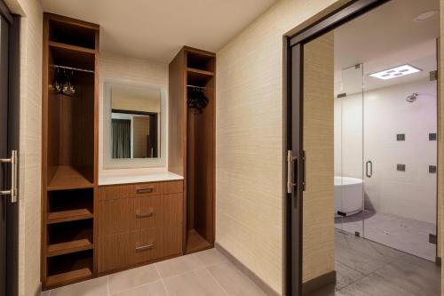 密尔沃基密尔沃基威斯汀酒店的一间带步入式淋浴间和镜子的浴室