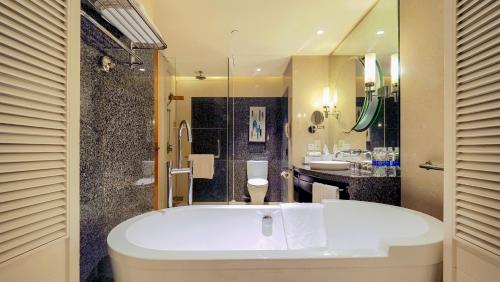 海口海口喜来登酒店的带浴缸、淋浴和盥洗盆的浴室