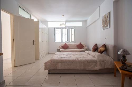 萨摩斯Thetis Luxury Apartment的一间卧室配有一张床和一张沙发