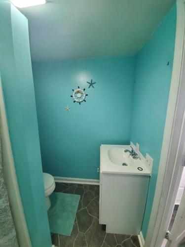 DagsboroDagsboro Retreat Beautiful 2 Bed and 1 Bath Villa的蓝色的浴室设有卫生间和水槽