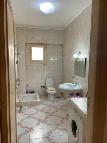 阿莱曼قرية جرين بيتش的浴室配有卫生间、盥洗盆和洗衣机。