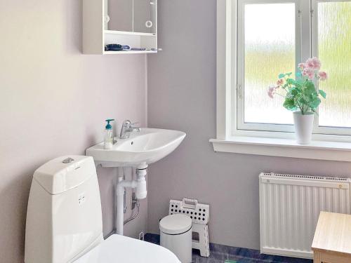 博伦厄Holiday home Borlänge II的一间带水槽和卫生间的浴室以及窗户。