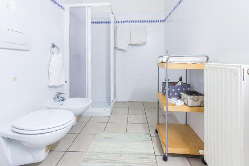 加尔达湖滨Casa Irina的白色的浴室设有卫生间和淋浴。