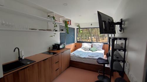 罗威Good Spot Morze的小房间设有床、水槽和电视