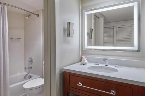 科洛阿Sheraton Kauai Resort Villas的一间带水槽、卫生间和镜子的浴室