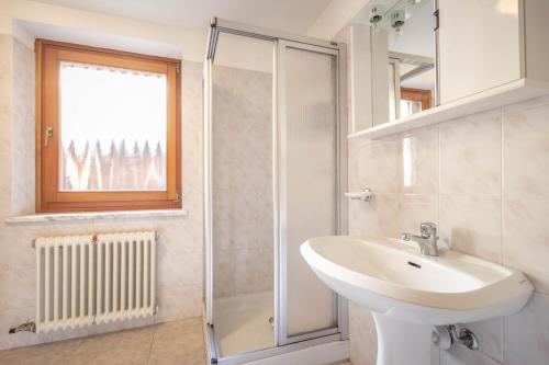 圣皮埃尔Le Vieux Noyer - Appartamenti al Verde villaggio di Rumiod的白色的浴室设有水槽和淋浴。