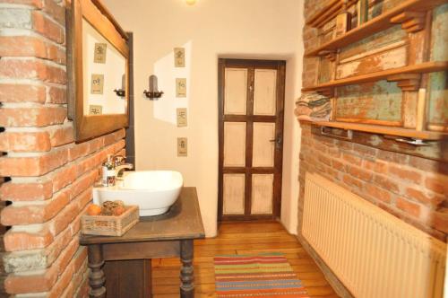 斯皮什新村Vintage cozy village house的一间带水槽和砖墙的浴室