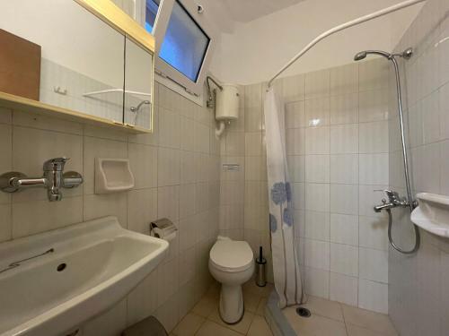 斯沃伦塔Andreas Studios的浴室配有卫生间、盥洗盆和淋浴。