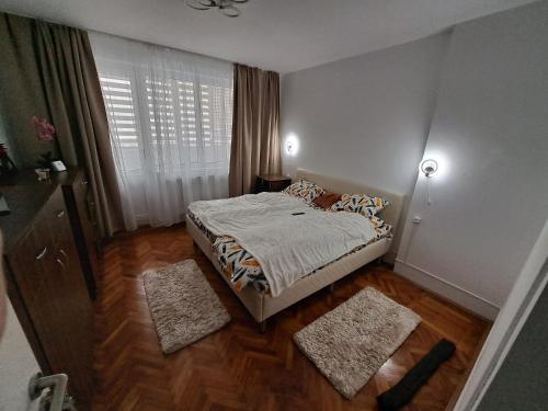 札勒乌Apartament 2 camere的一间小卧室,配有床和窗户