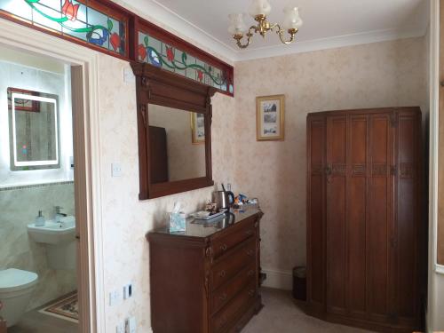 哈佛威斯特St David's Guesthouse的一间带水槽、卫生间和镜子的浴室