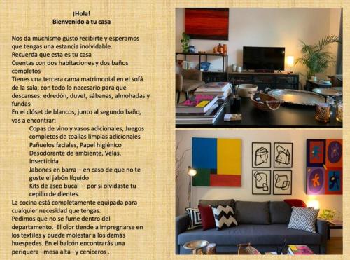 墨西哥城Excelente departamento en la Condesa的一张传单,用来作为客厅的沙发
