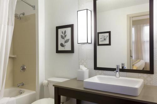 布卢明顿乡村酒店及套房由卡尔森酒店- 美国购物中心的一间带水槽、卫生间和镜子的浴室