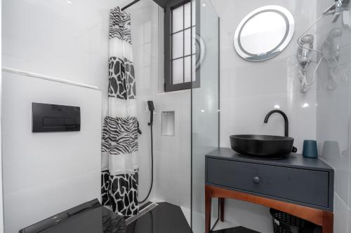 多布拉沃达Baba's Hotel & Spa的一间带水槽和镜子的浴室