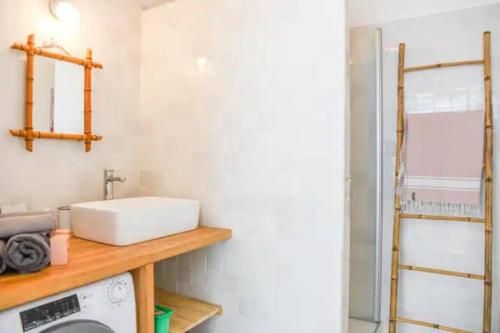 马赛Le Gabian的一间带水槽和洗衣机的浴室
