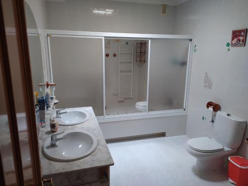 阿尔阿马德穆尔西亚Casa del carpintero的一间带两个盥洗盆、淋浴和卫生间的浴室