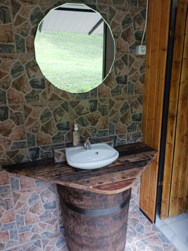 CiunganiCamping Ciungani的一间带水槽和镜子的浴室
