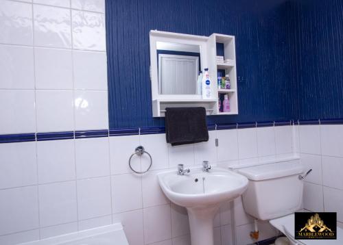 法恩伯勒Modern Luxury house in Farnborough的浴室配有白色卫生间和盥洗盆。