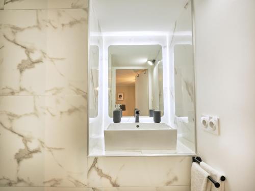 格勒诺布尔Très élégant duplex, proche Gare的浴室设有白色水槽和镜子