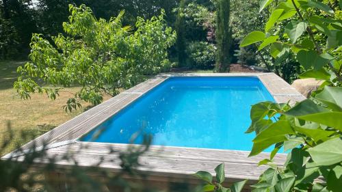 Grez-DoiceauBourgogne en Grez的一座树木繁茂的庭院内的游泳池