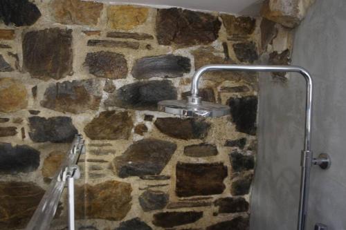 AmigdhalokeFálionRosales stone house的浴室设有带淋浴的石墙