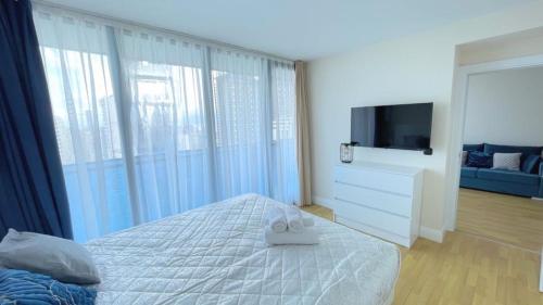 巴统Apartments Black Sea Resort的一间卧室配有一张床和一台平面电视