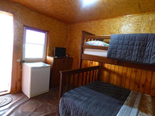PulʼmoПриватна Садиба "У Оксани"的一间卧室配有双层床和冰箱