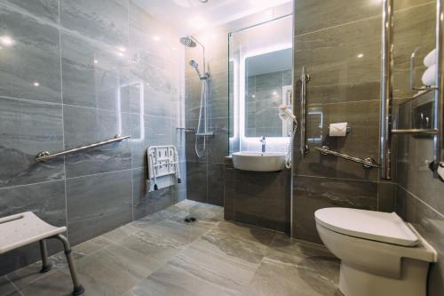 阿马经典英国阿尔马城市酒店的浴室配有卫生间、盥洗盆和淋浴。