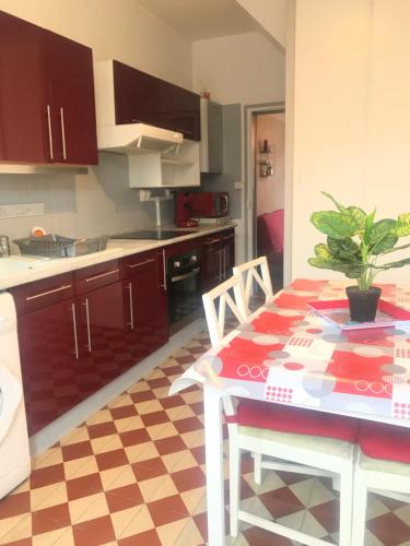 Crouy-sur-CossonLa maisonnée de Chambord的厨房里摆放着盆栽植物的桌子