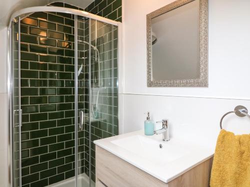 基拉尼An Sean Teach的浴室设有水槽和绿色瓷砖淋浴。