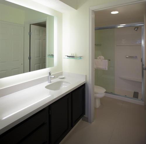 比奇伍德Residence Inn by Marriott Cleveland Beachwood的一间带水槽、卫生间和镜子的浴室