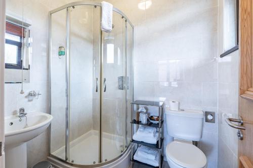 阿勒浦The Royal Hotel的带淋浴、卫生间和盥洗盆的浴室