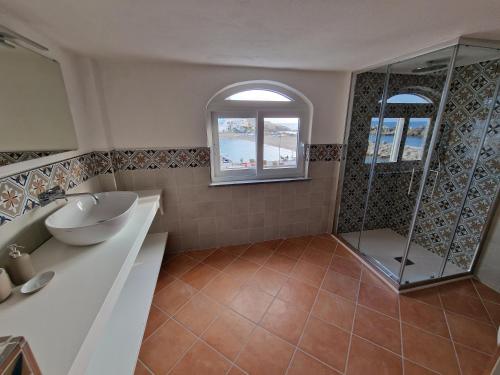 伊斯基亚Casa Dei Nonni的一间带水槽和淋浴的浴室