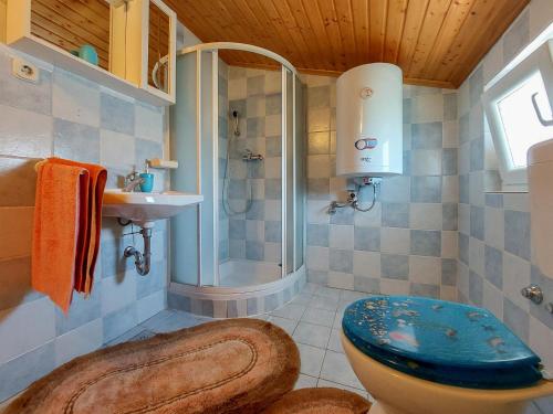 奇茲希Apartments Marica的带淋浴、卫生间和盥洗盆的浴室