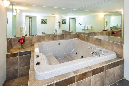 埃德蒙顿埃德蒙顿城中心康福特茵酒店的一个带大镜子的浴室内的大浴缸