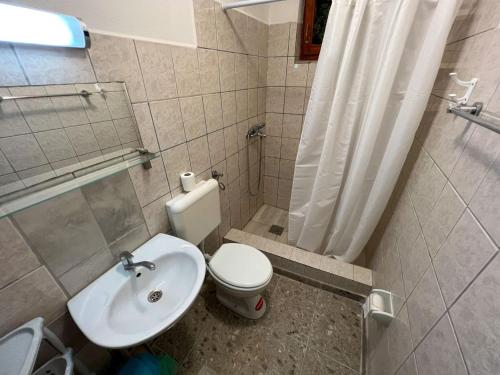 塞尔卡科德博格莫亚Robinson Ina 2的浴室配有卫生间、盥洗盆和淋浴。
