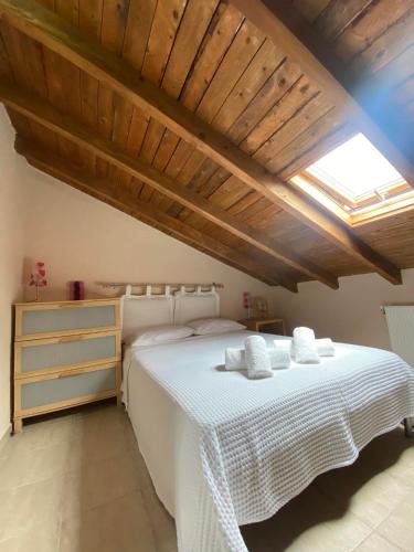 卡尼奥提Loft Oasis的卧室配有一张白色大床和天窗