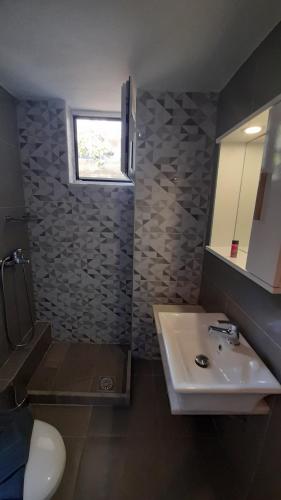 罗希姆诺Sweet Home的一间带水槽、卫生间和镜子的浴室