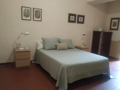 圣卡洛斯拉腊皮塔Alfacs的一间卧室配有一张大床和一个床头柜