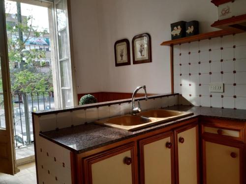 圣卡洛斯拉腊皮塔Alfacs的带水槽的厨房台面和窗户