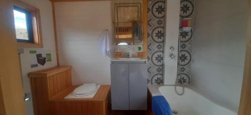 萨奇卡Mini Casa Villa De Leyva的一间带卫生间和浴缸的小浴室
