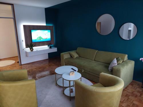 维舍格勒Apartman Minja的客厅配有沙发、椅子和电视