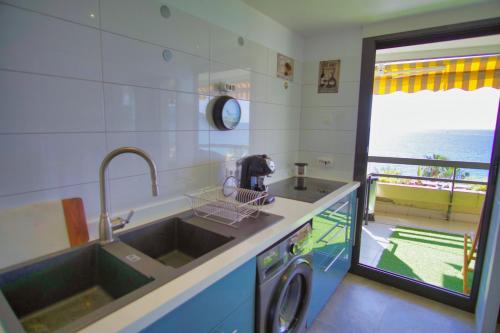 戛纳Ref EGEE - Palmes d'Or Properties的厨房配有水槽和洗衣机