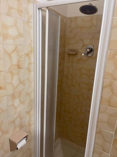 莱诺Albergo Civico 7的浴室里设有玻璃门淋浴
