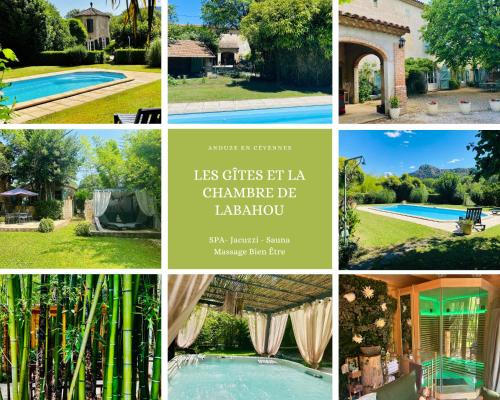 昂迪兹Les Gîtes et la Chambre de Labahou SPA的一张照片和一座游泳池和一座房子相拼合