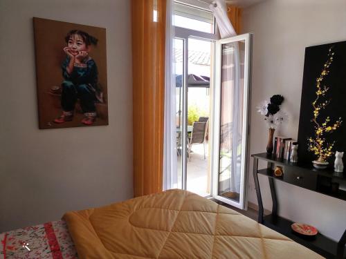 佩皮尼昂Chic et douillet的墙上有男孩画的卧室