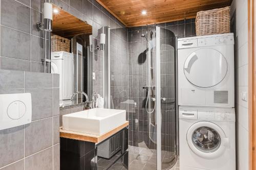 奥勒Åre's best family home的一间带水槽和洗衣机的浴室
